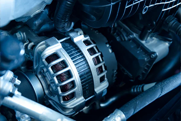 Close-up of alternator in vehicle engine bay