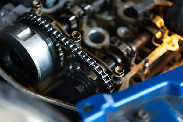 Close-up of timing chain in engine