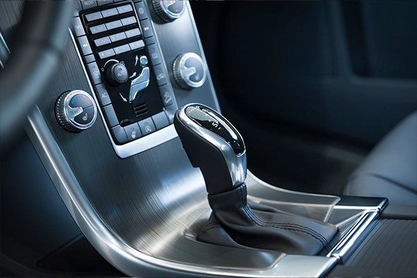 Close-up image of a gearshift in a modern car