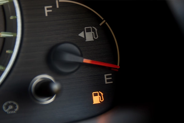 Fuel gauge showing near-empty tank